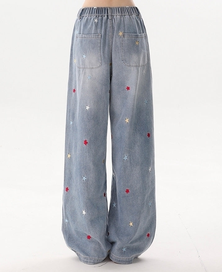 Cozy Star Patch Loose Fit Denim Pants