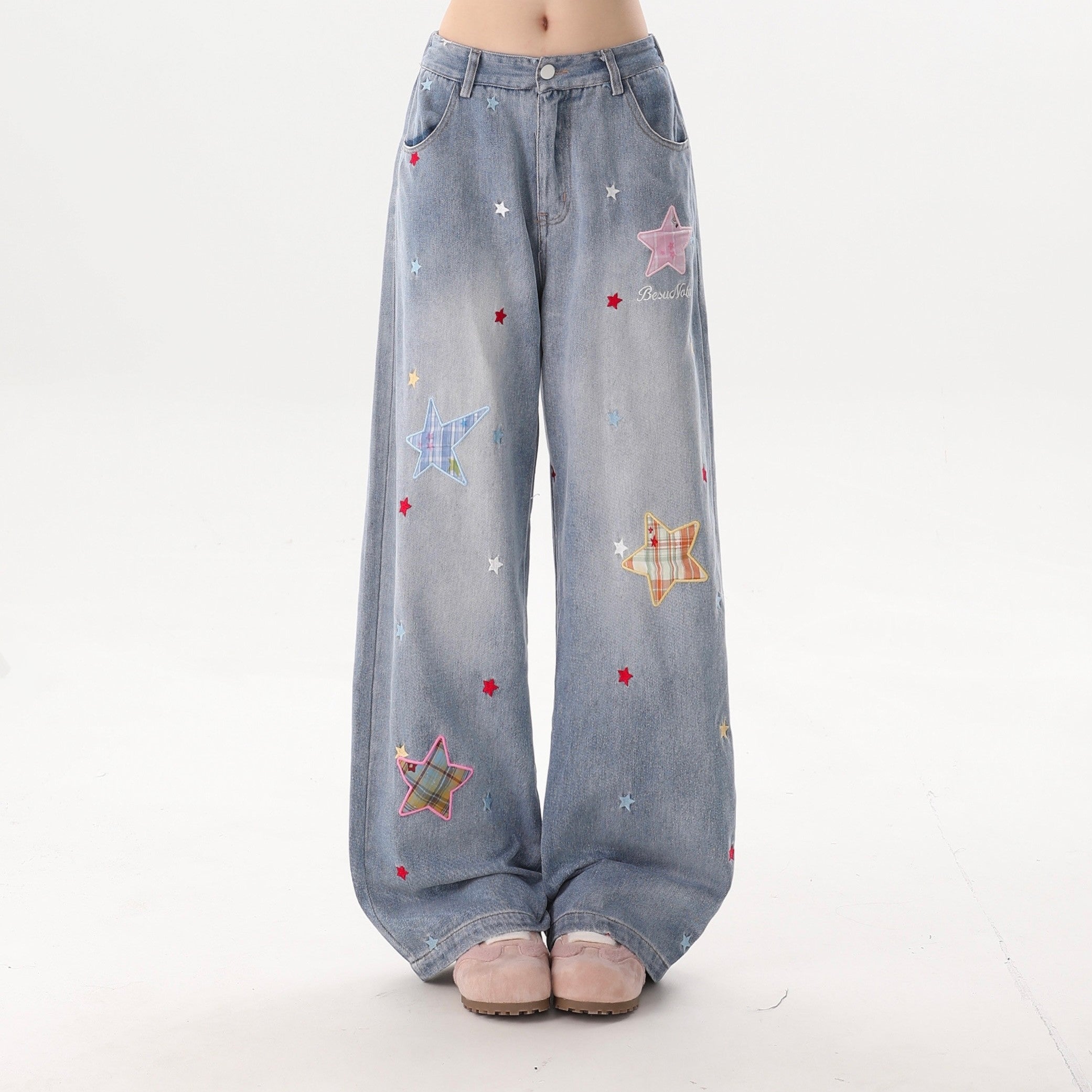 Cozy Star Patch Loose Fit Denim Pants