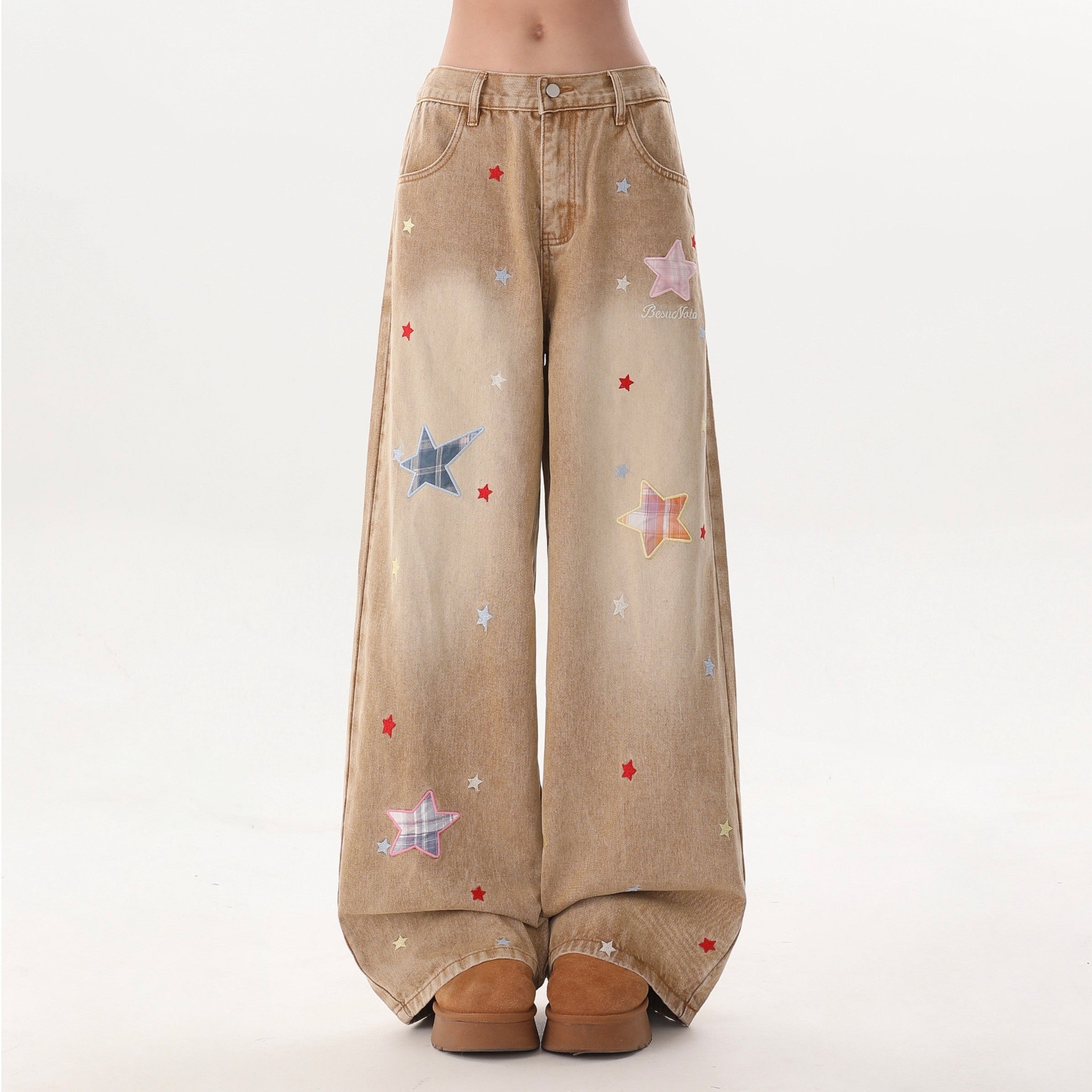 Cozy Star Patch Loose Fit Denim Pants