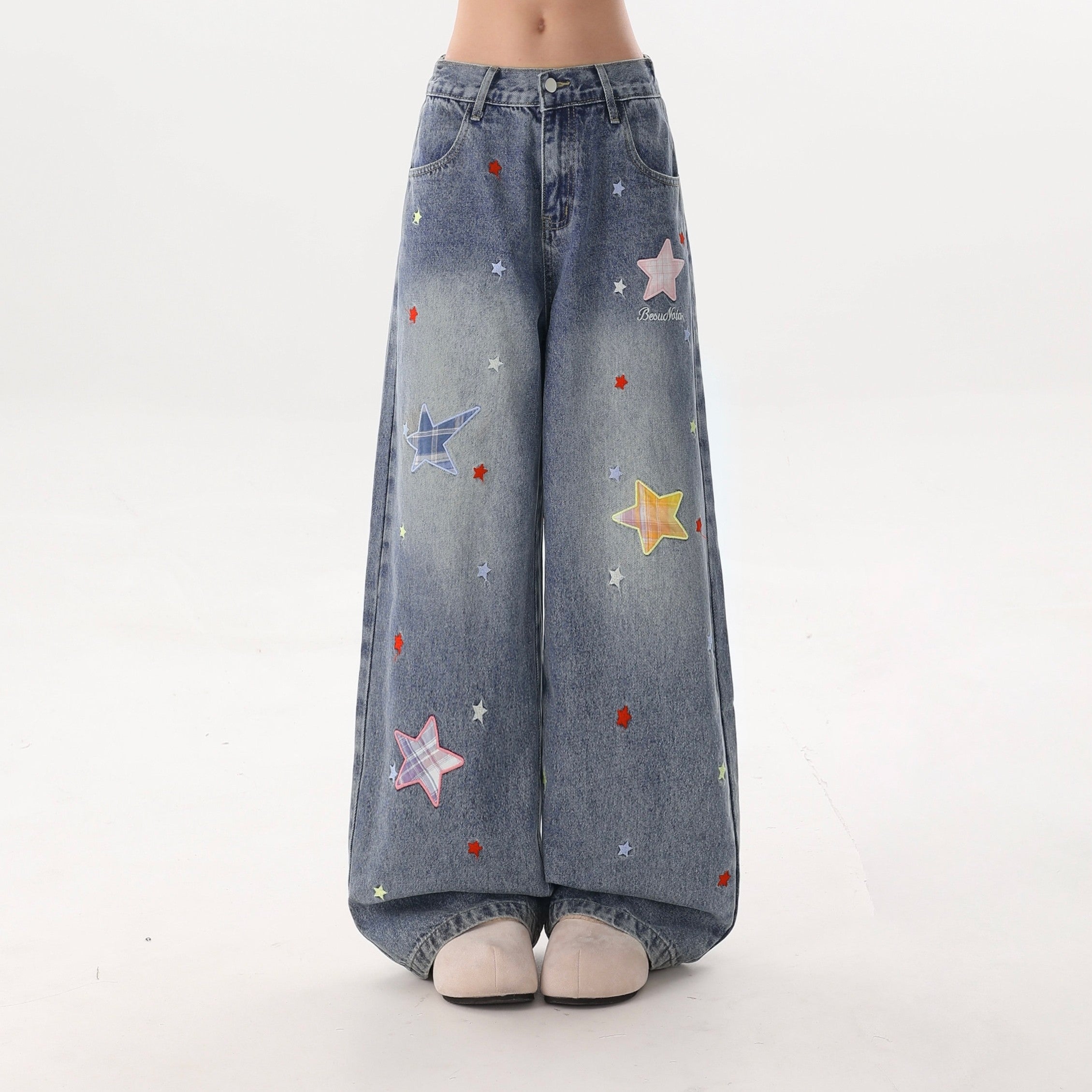 Cozy Star Patch Loose Fit Denim Pants
