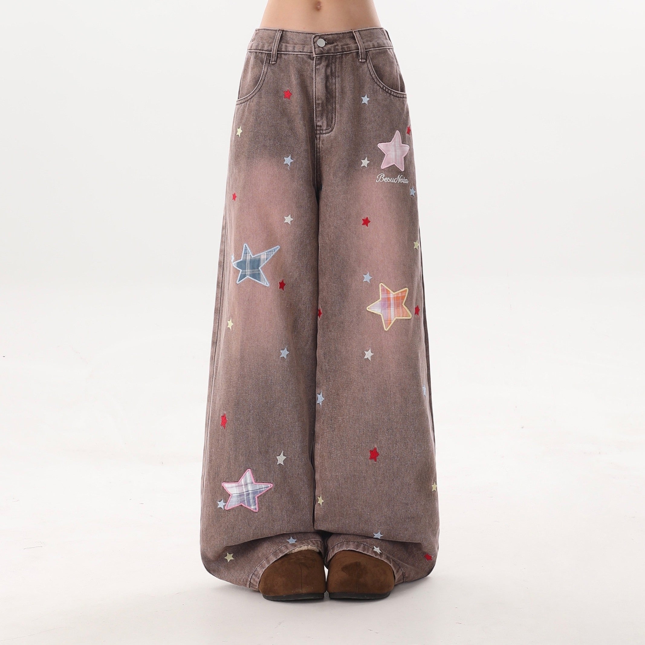 Cozy Star Patch Loose Fit Denim Pants
