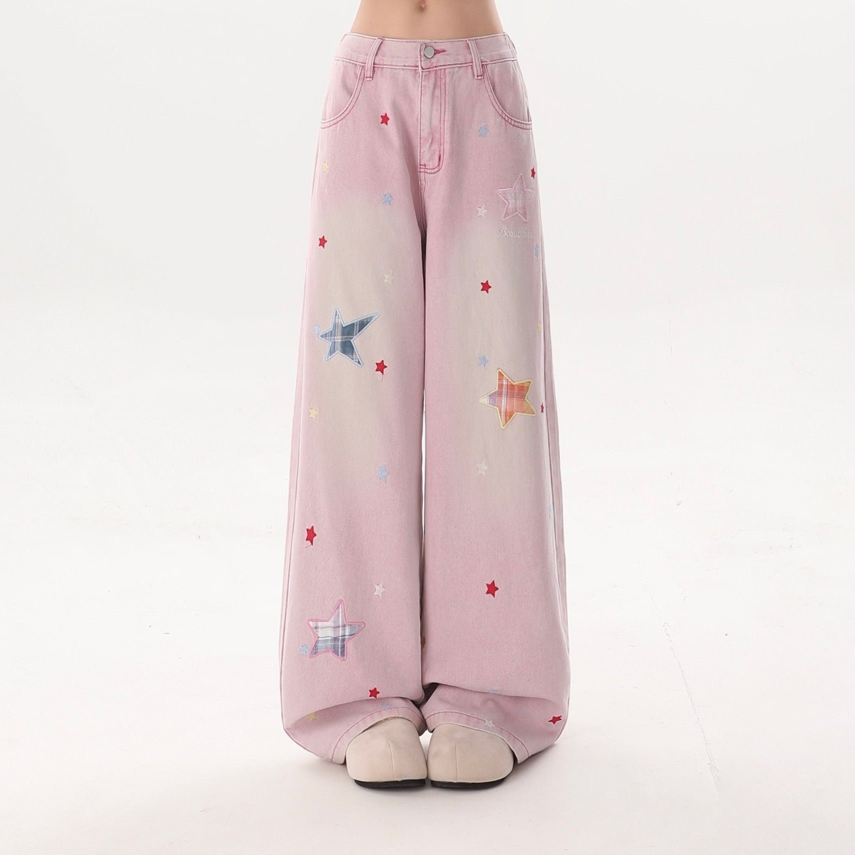 Cozy Star Patch Loose Fit Denim Pants