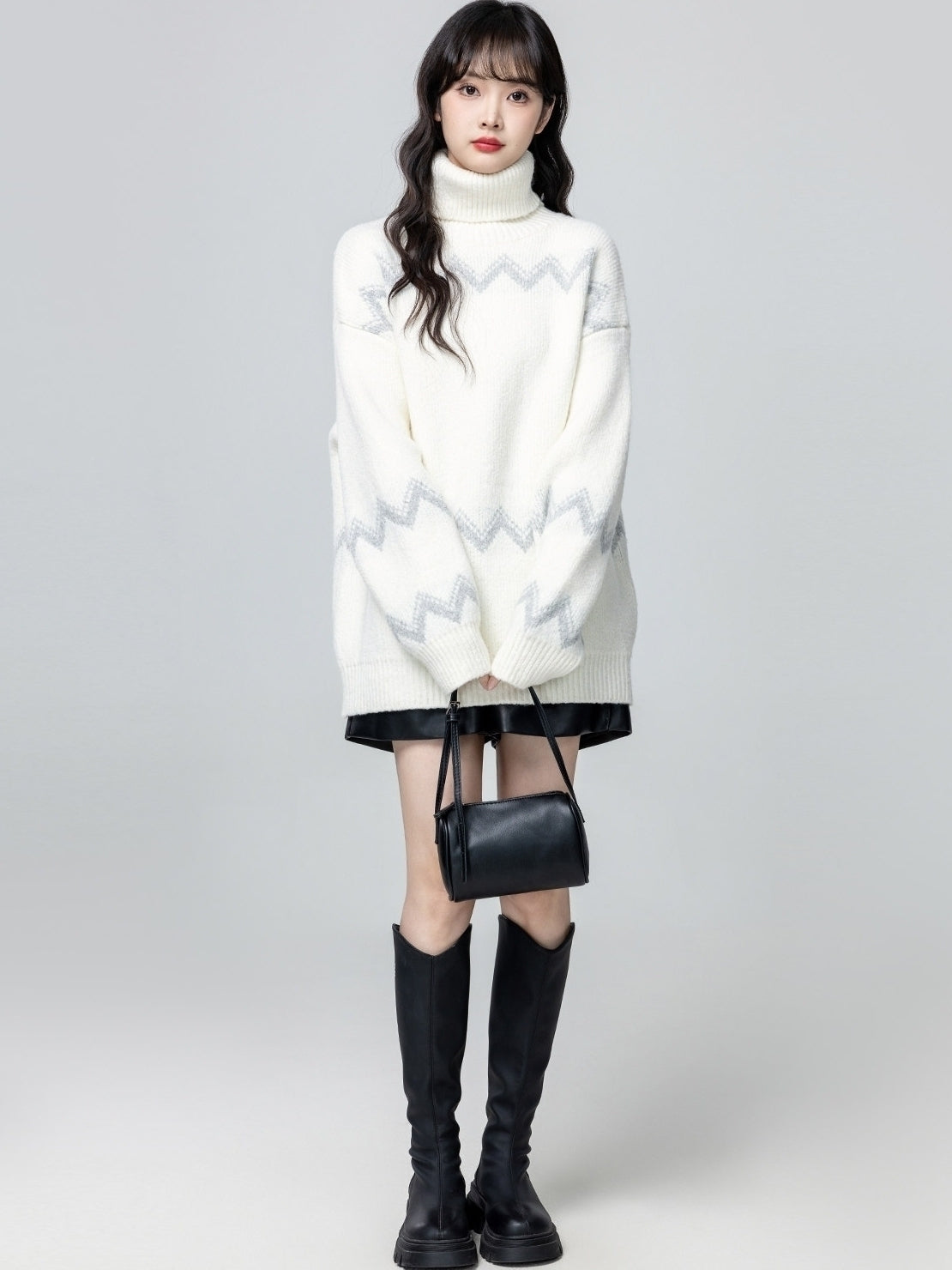 Cream Fair Isle Turtleneck Knit Sweater Top