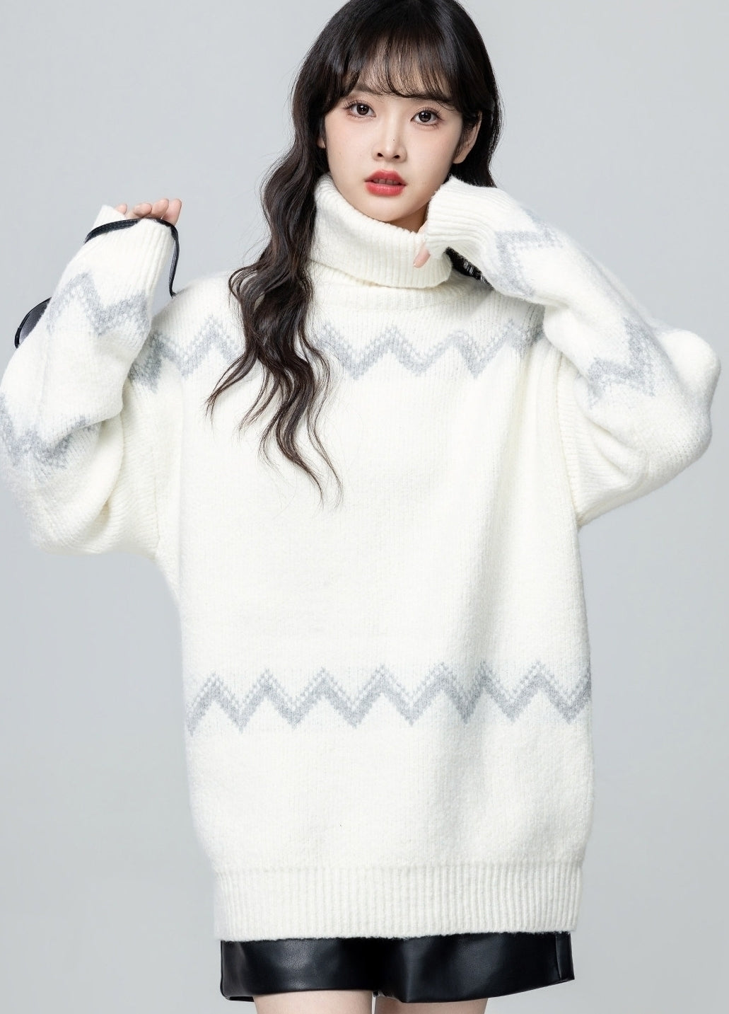 Cream Fair Isle Turtleneck Knit Sweater Top