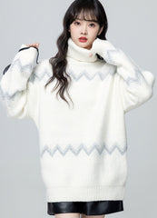 Cream Fair Isle Turtleneck Knit Sweater Top
