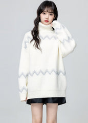 Cream Fair Isle Turtleneck Knit Sweater Top
