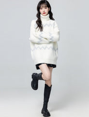 Cream Fair Isle Turtleneck Knit Sweater Top