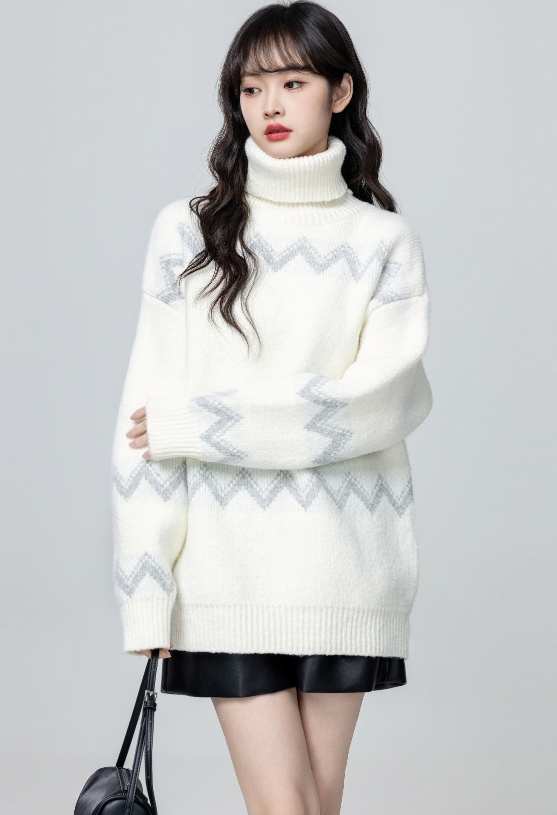 Cream Fair Isle Turtleneck Knit Sweater Top