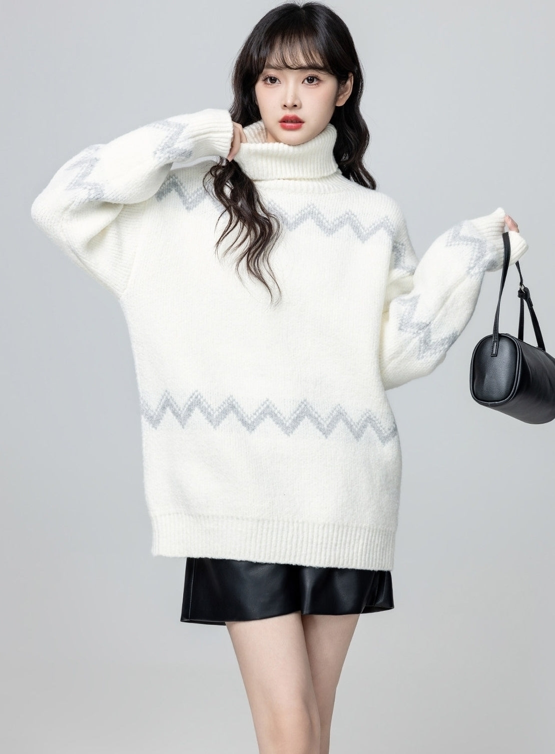 Cream Fair Isle Turtleneck Knit Sweater Top