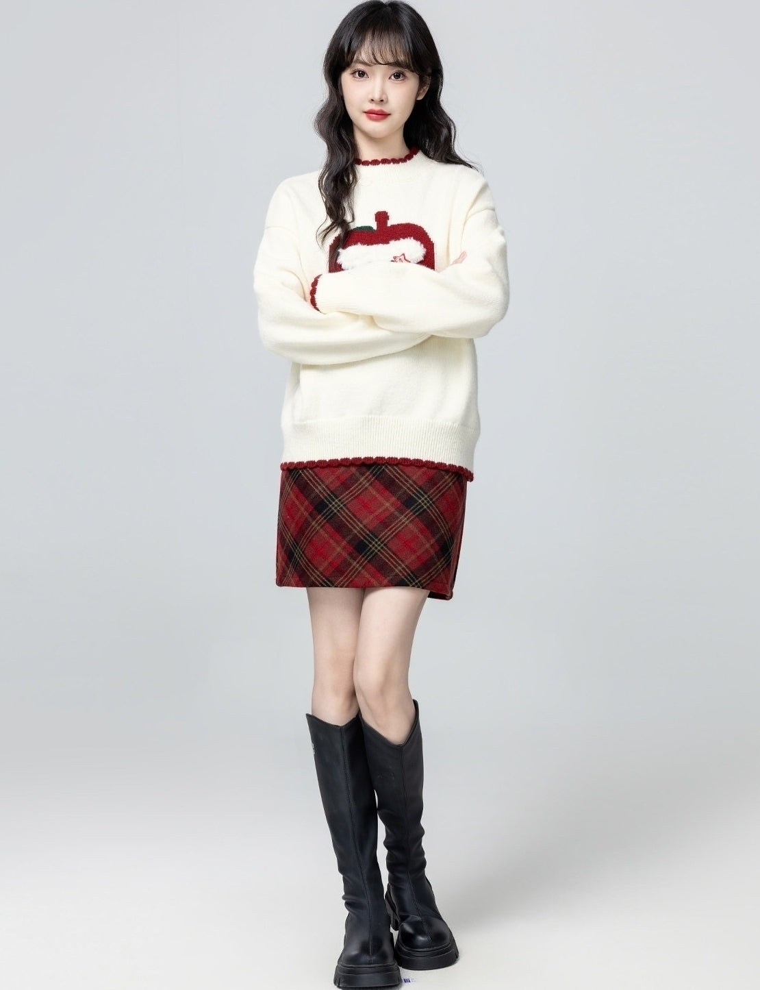 Cream Half Turtleneck Winter Knit Sweater Top