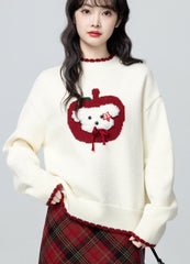 Cream Half Turtleneck Winter Knit Sweater Top