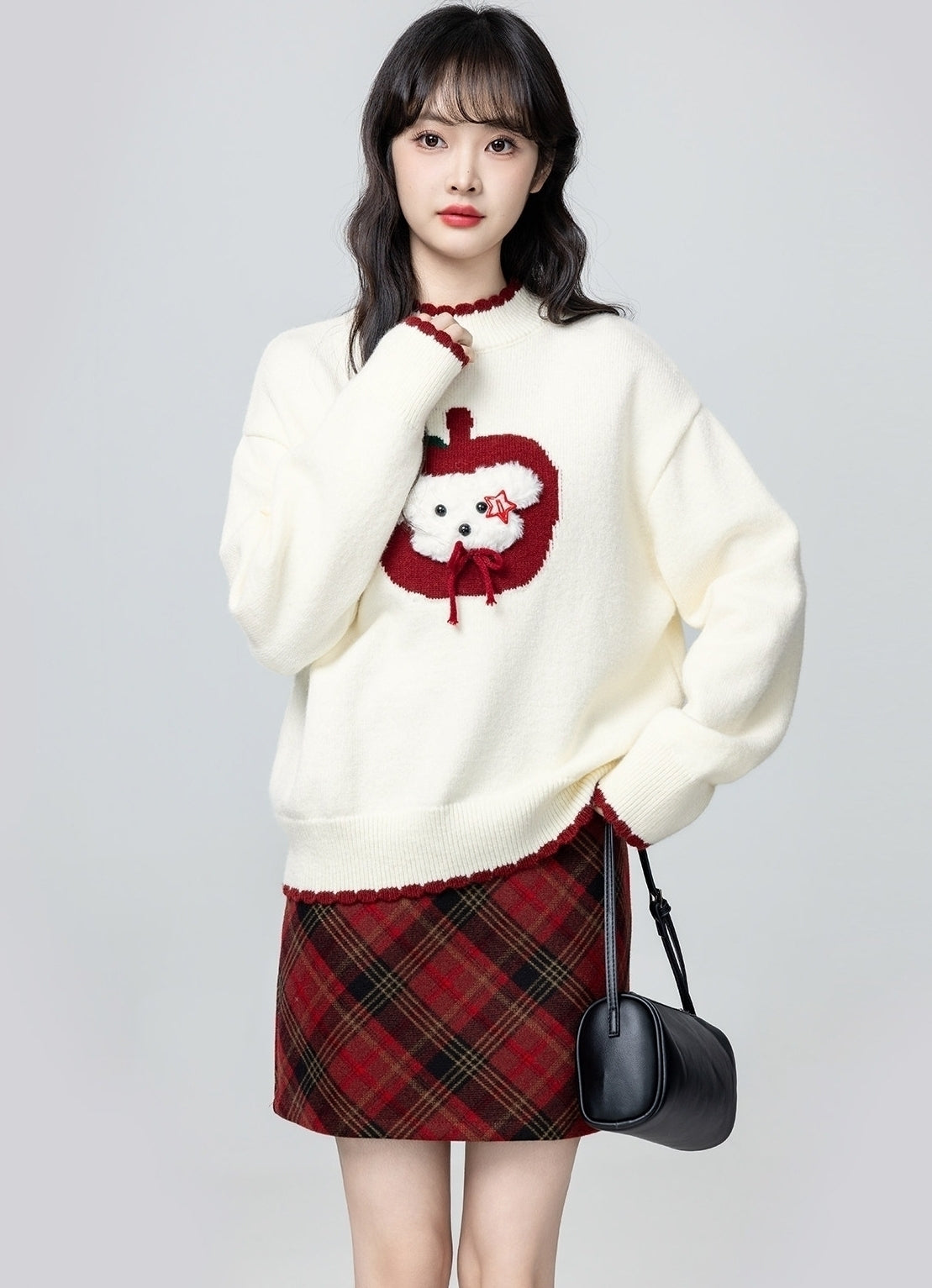 Cream Half Turtleneck Winter Knit Sweater Top