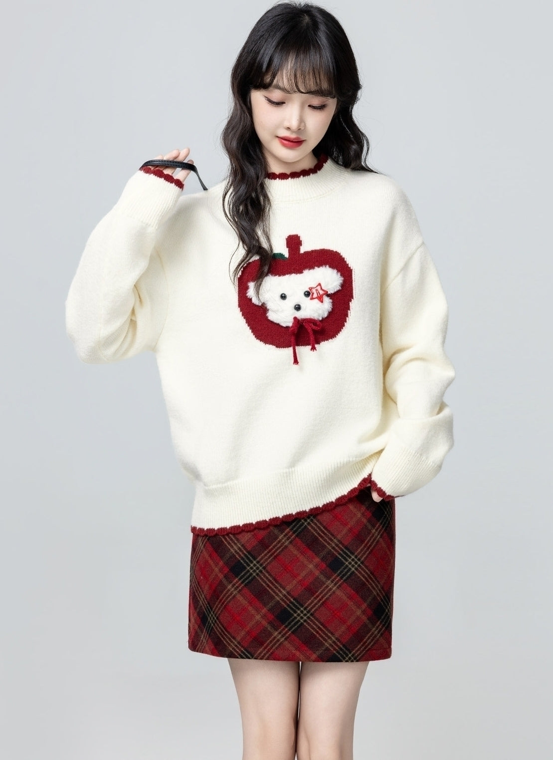 Cream Half Turtleneck Winter Knit Sweater Top
