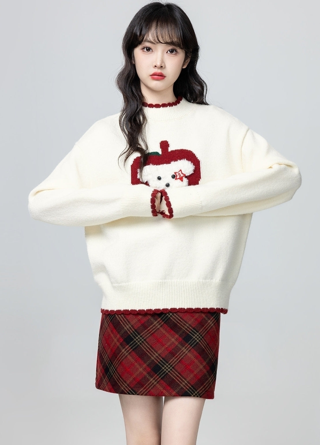 Cream Half Turtleneck Winter Knit Sweater Top