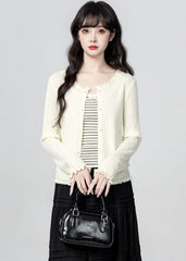 Cream Ruffle Trim Cardigan And Striped Cami Set