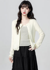 Cream Ruffle Trim Cardigan And Striped Cami Set