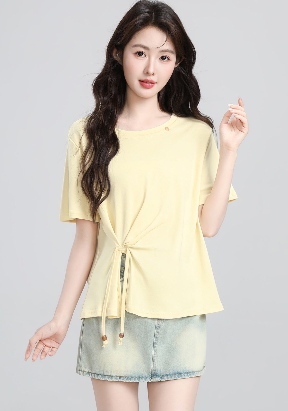 Cream Short Sleeve Irregular Hem Split T Shirt