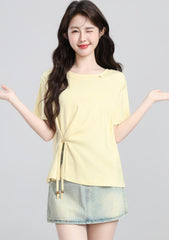 Cream Short Sleeve Irregular Hem Split T Shirt