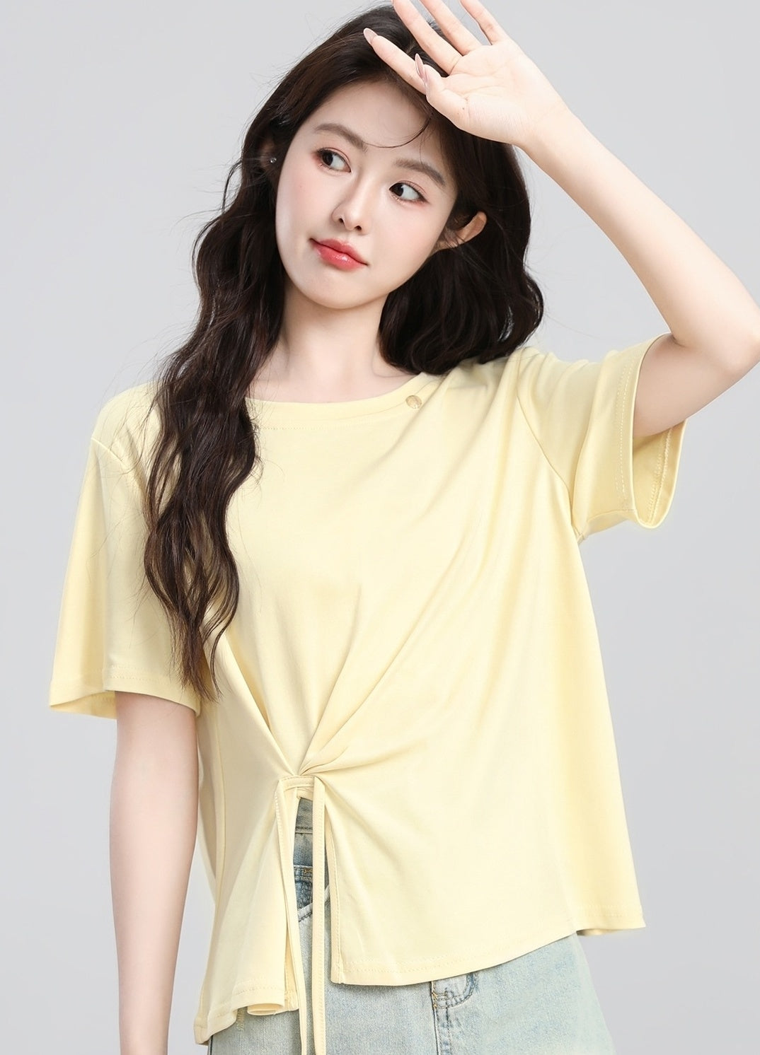 Cream Short Sleeve Irregular Hem Split T Shirt