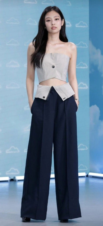 Cream and Black Elegant Pants and Tube Top Set