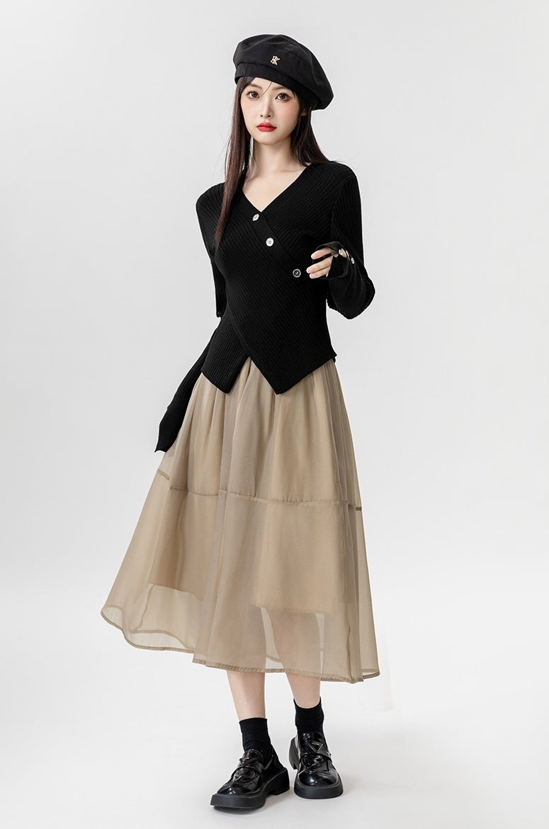 Cross Vneck Black Knit Top