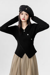 Cross Vneck Black Knit Top