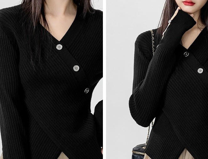 Cross Vneck Black Knit Top