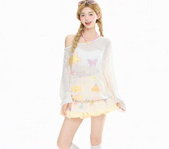 Cute Cartoon Print Off Shoulder Top