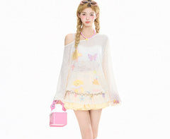 Cute Cartoon Print Off Shoulder Top