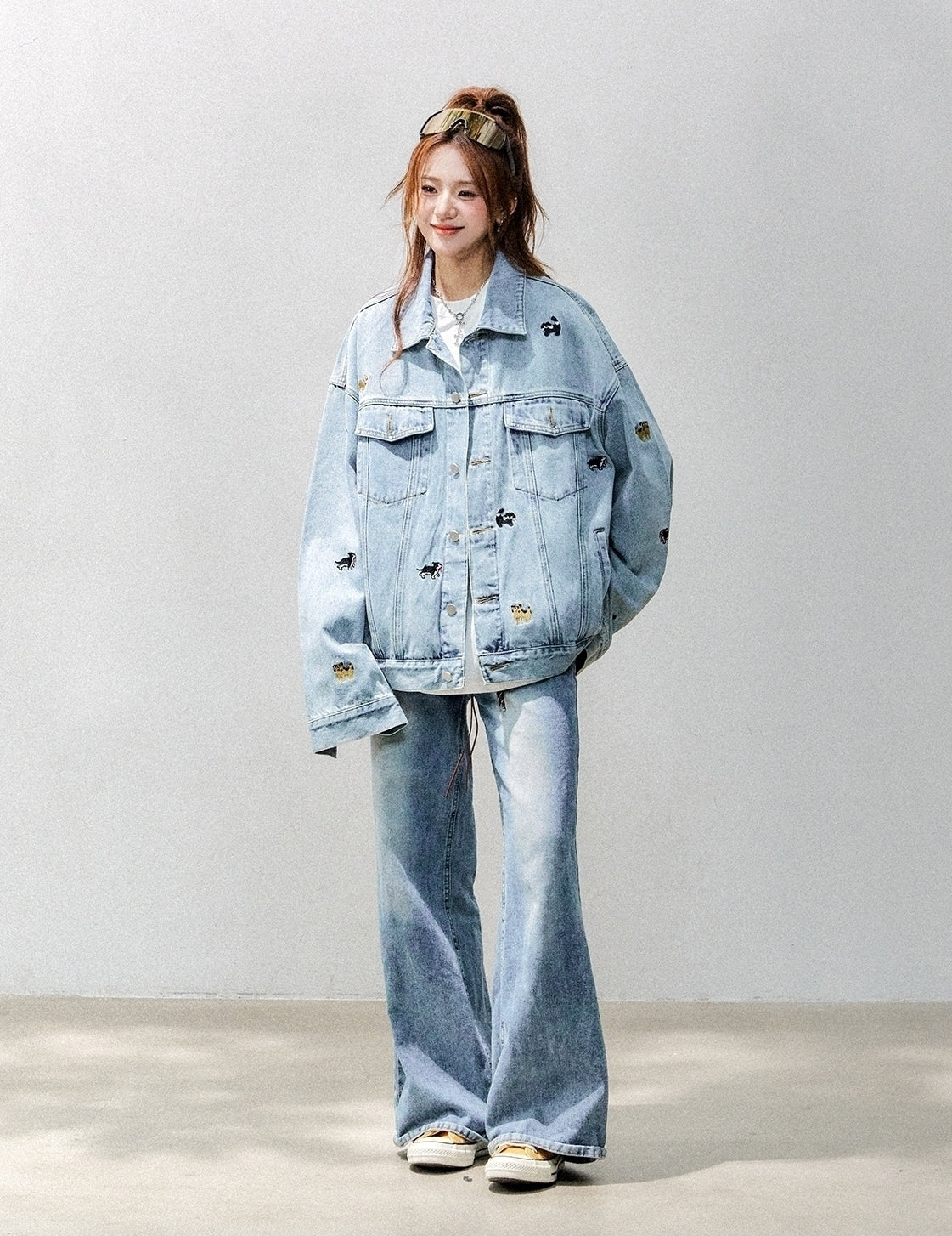 Cute Cat Dog Embroidered Denim Jacket