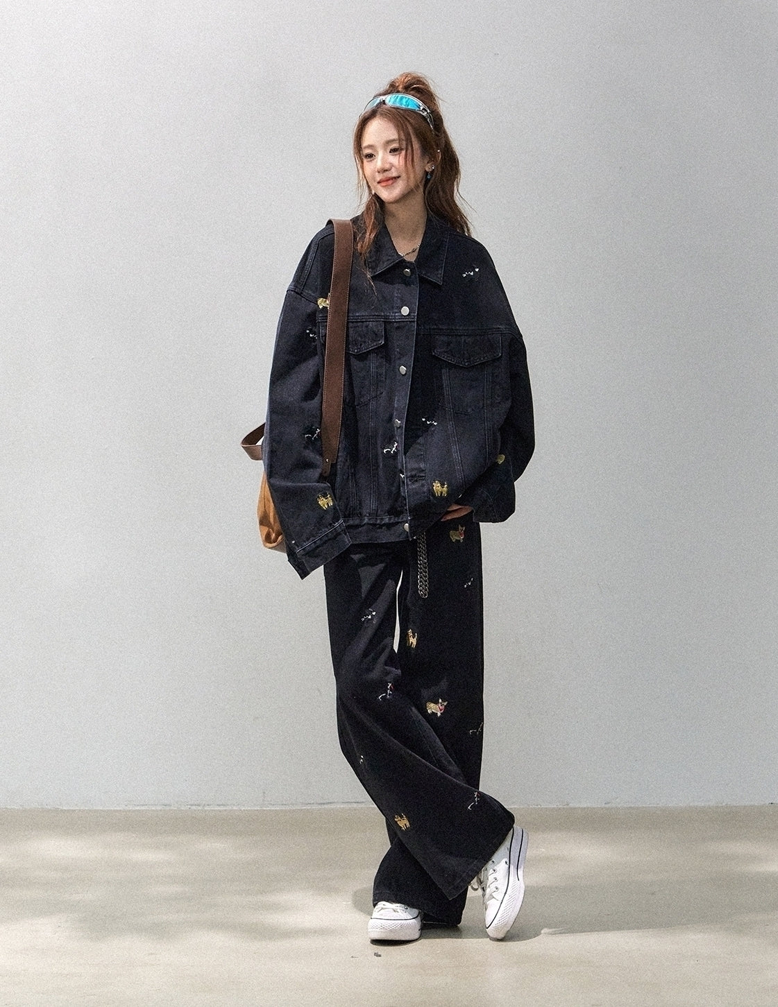 Cute Cat Dog Embroidered Denim Jacket