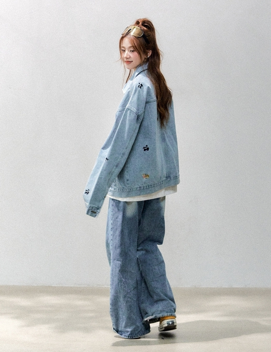 Cute Cat Dog Embroidered Denim Jacket