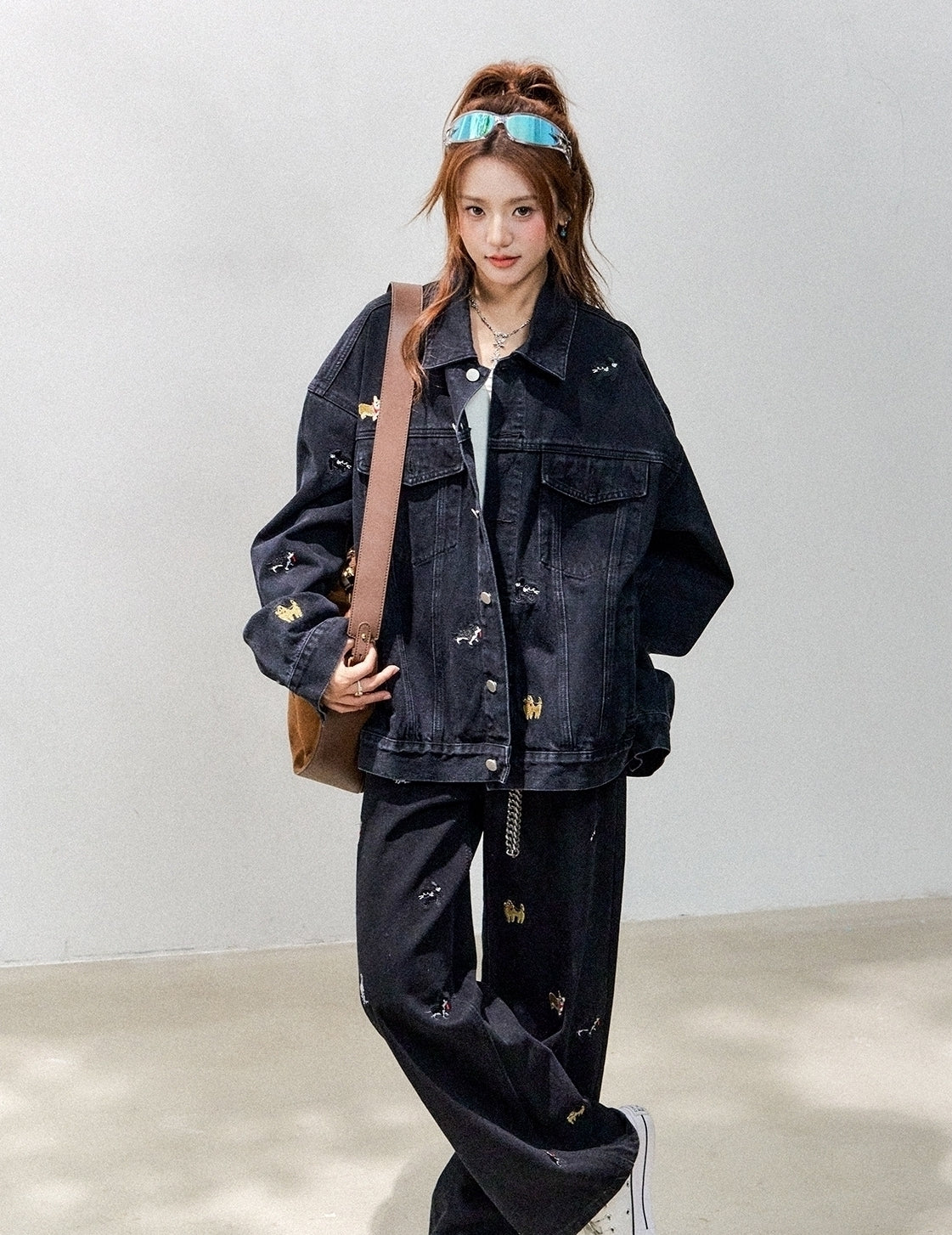 Cute Cat Dog Embroidered Denim Jacket
