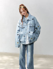 Cute Cat Dog Embroidered Denim Jacket