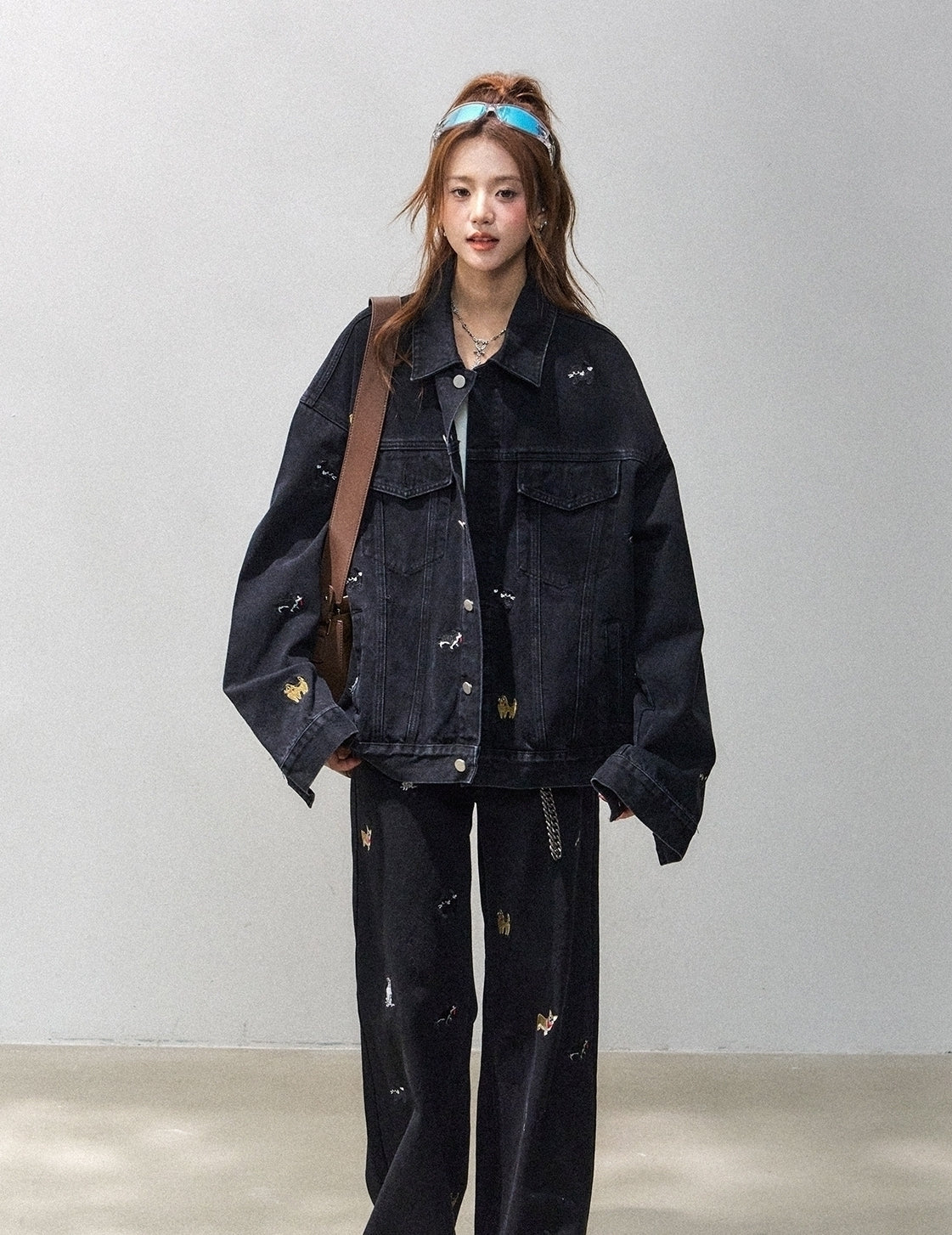 Cute Cat Dog Embroidered Denim Jacket