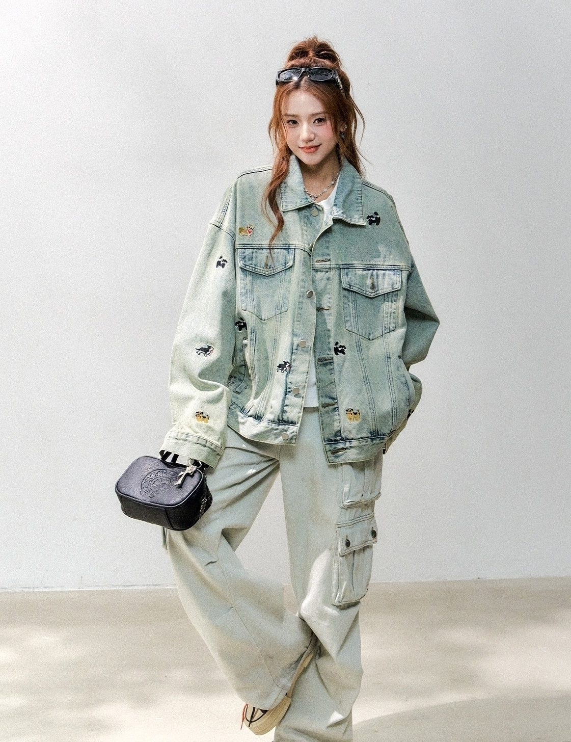 Cute Cat Dog Embroidered Denim Jacket