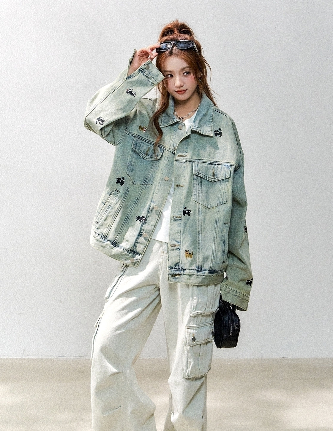 Cute Cat Dog Embroidered Denim Jacket