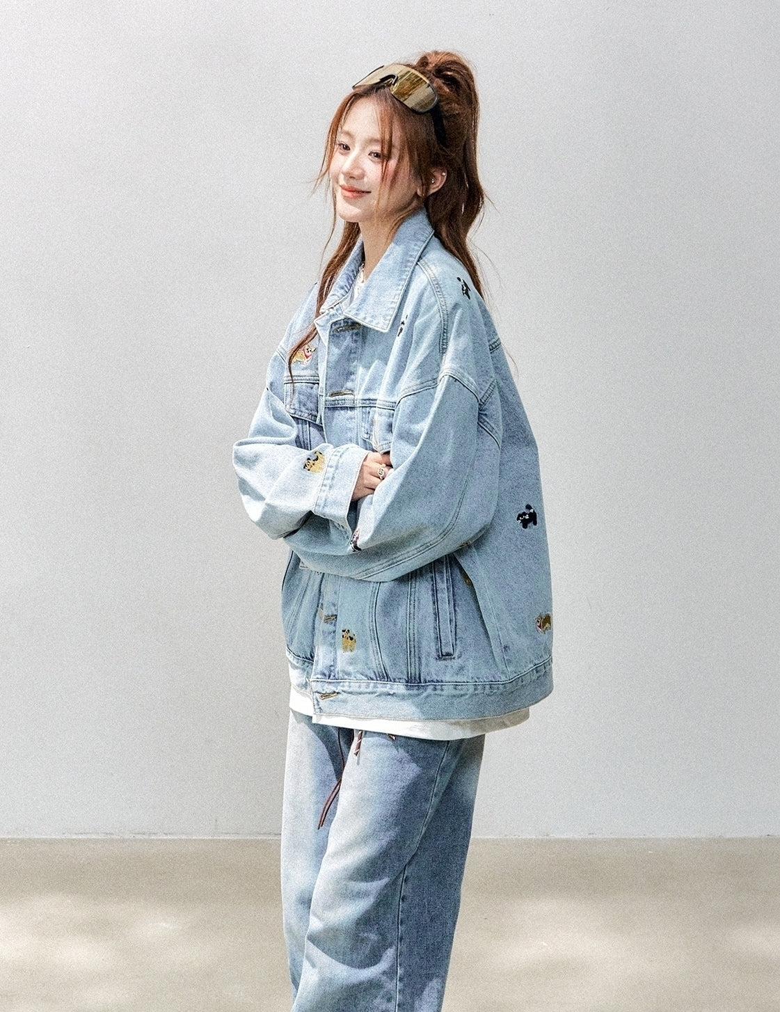 Cute Cat Dog Embroidered Denim Jacket