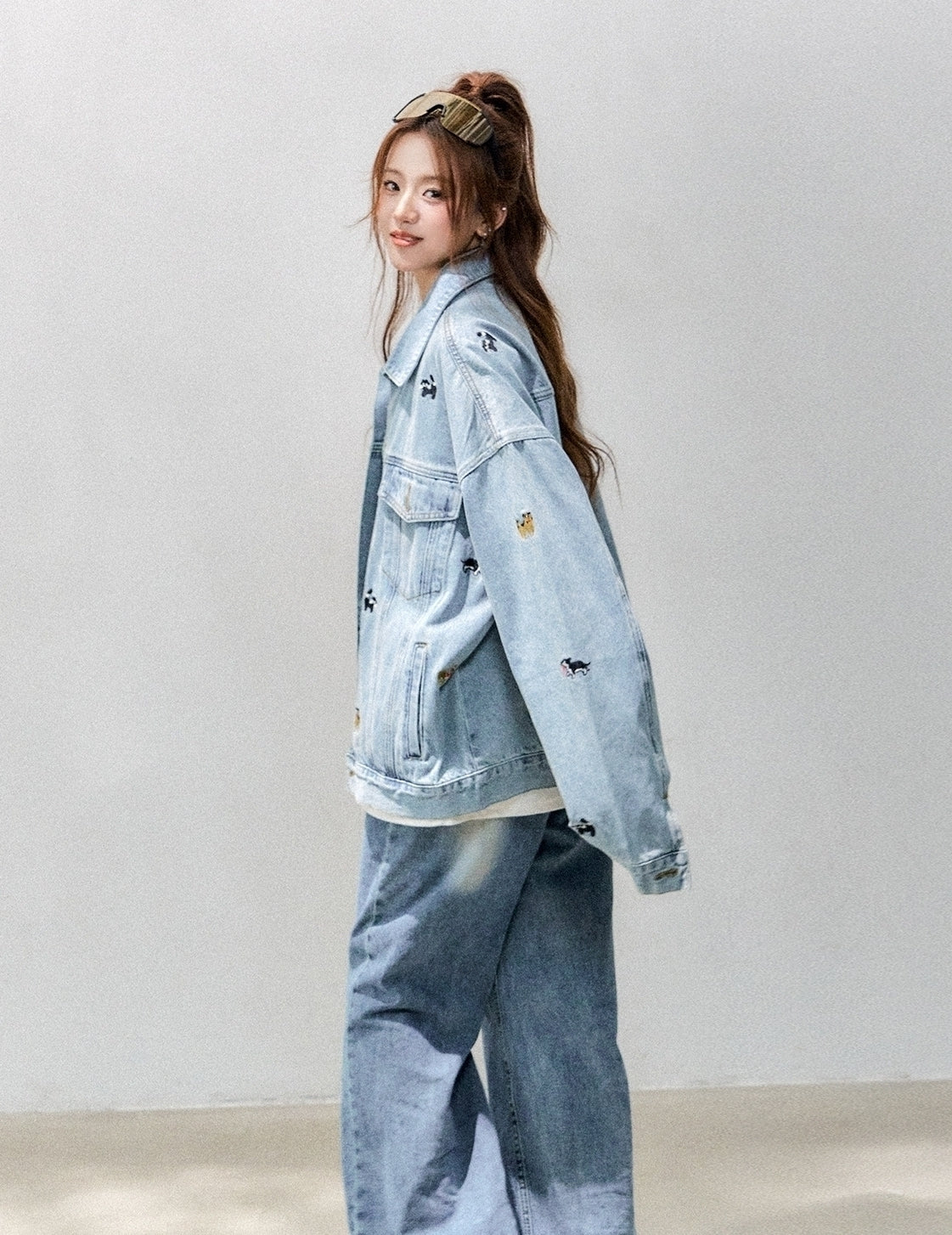 Cute Cat Dog Embroidered Denim Jacket