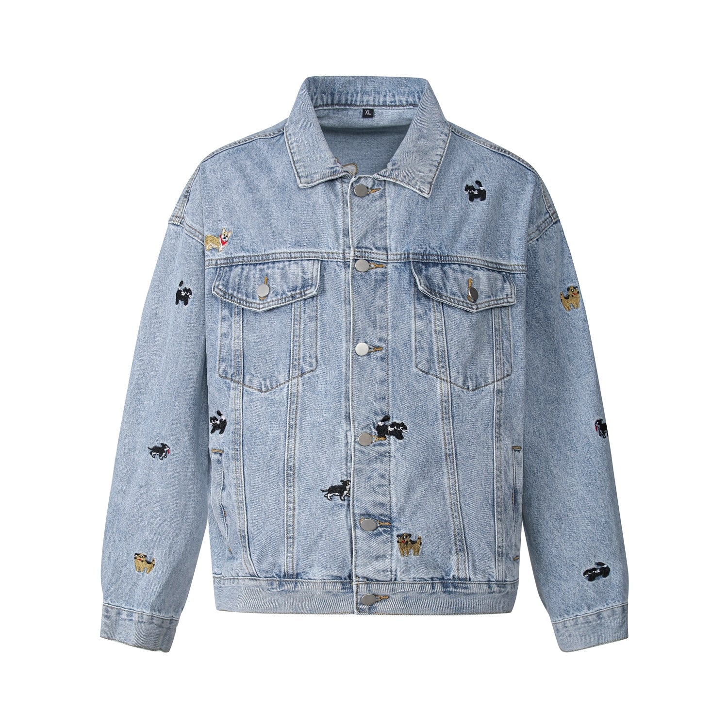 Cute Cat Dog Embroidered Denim Jacket