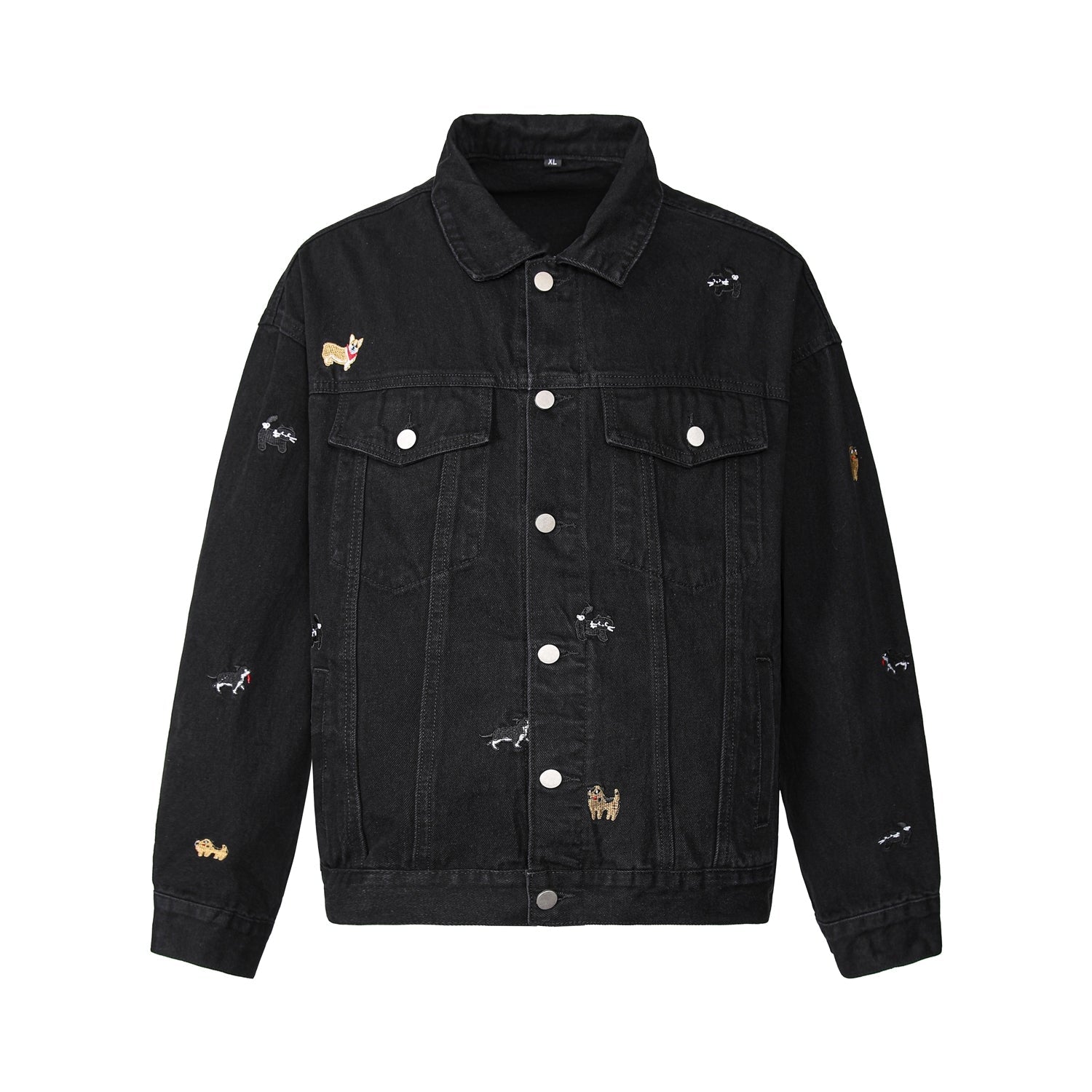 Cute Cat Dog Embroidered Denim Jacket