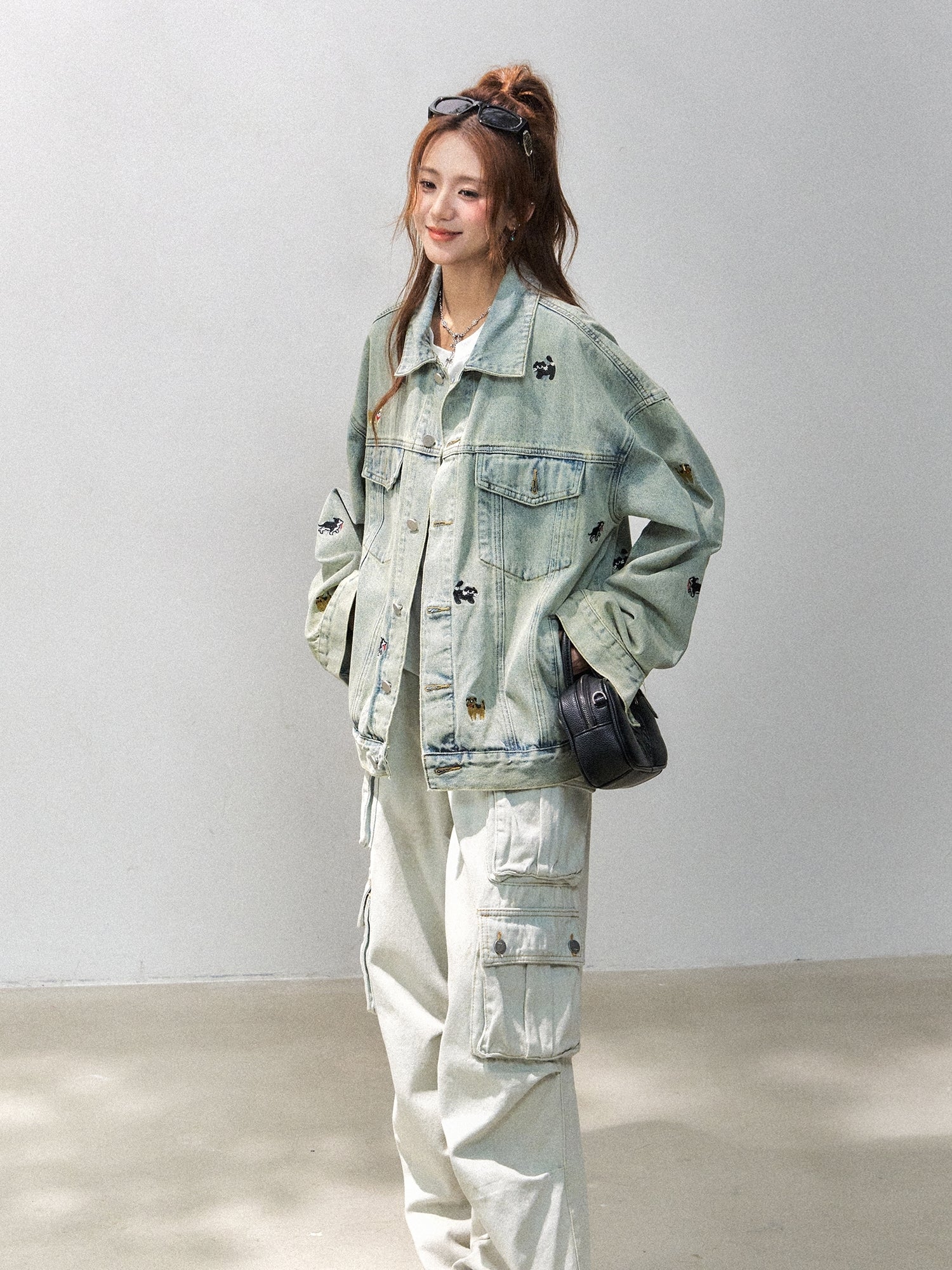 Cute Cat Dog Embroidered Denim Jacket