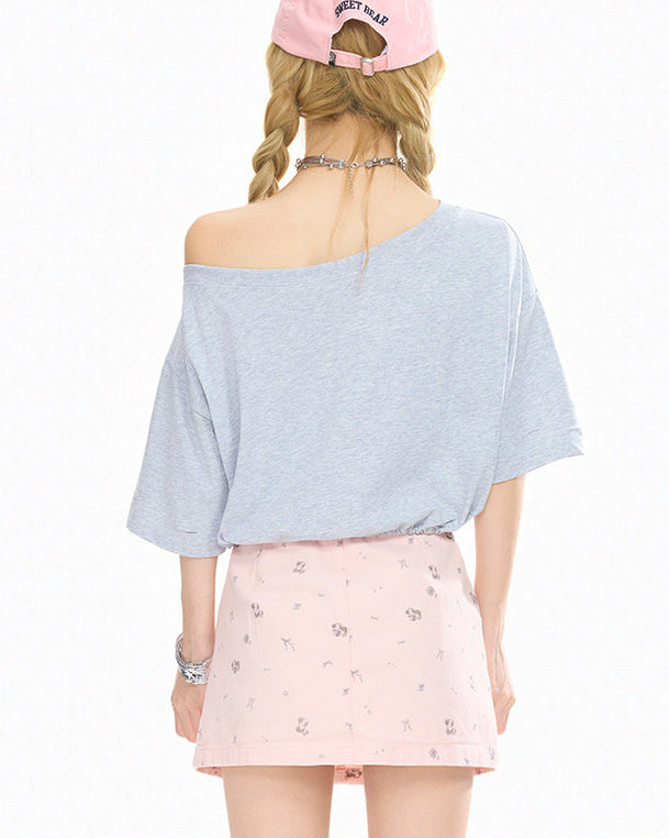 Cute Cat Off Shoulder Crop Tee