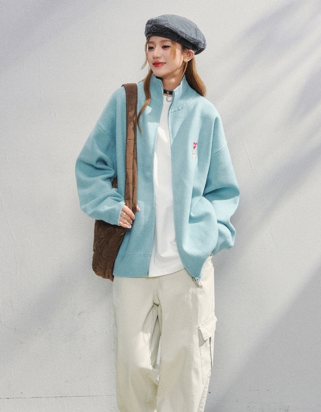Cute Dachshund Embroidered Knit Cardigan Sweater