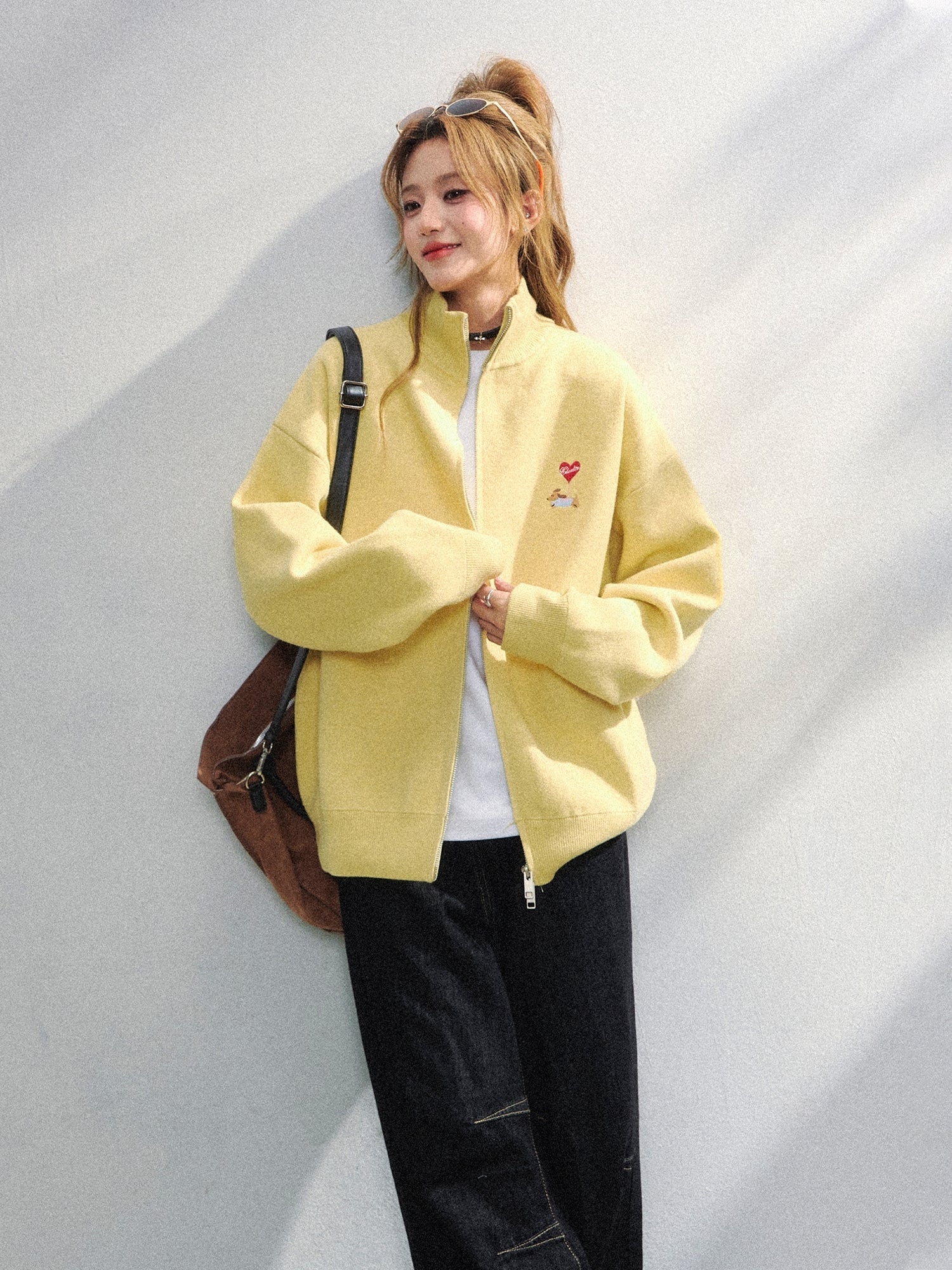 Cute Dachshund Embroidered Knit Cardigan Sweater