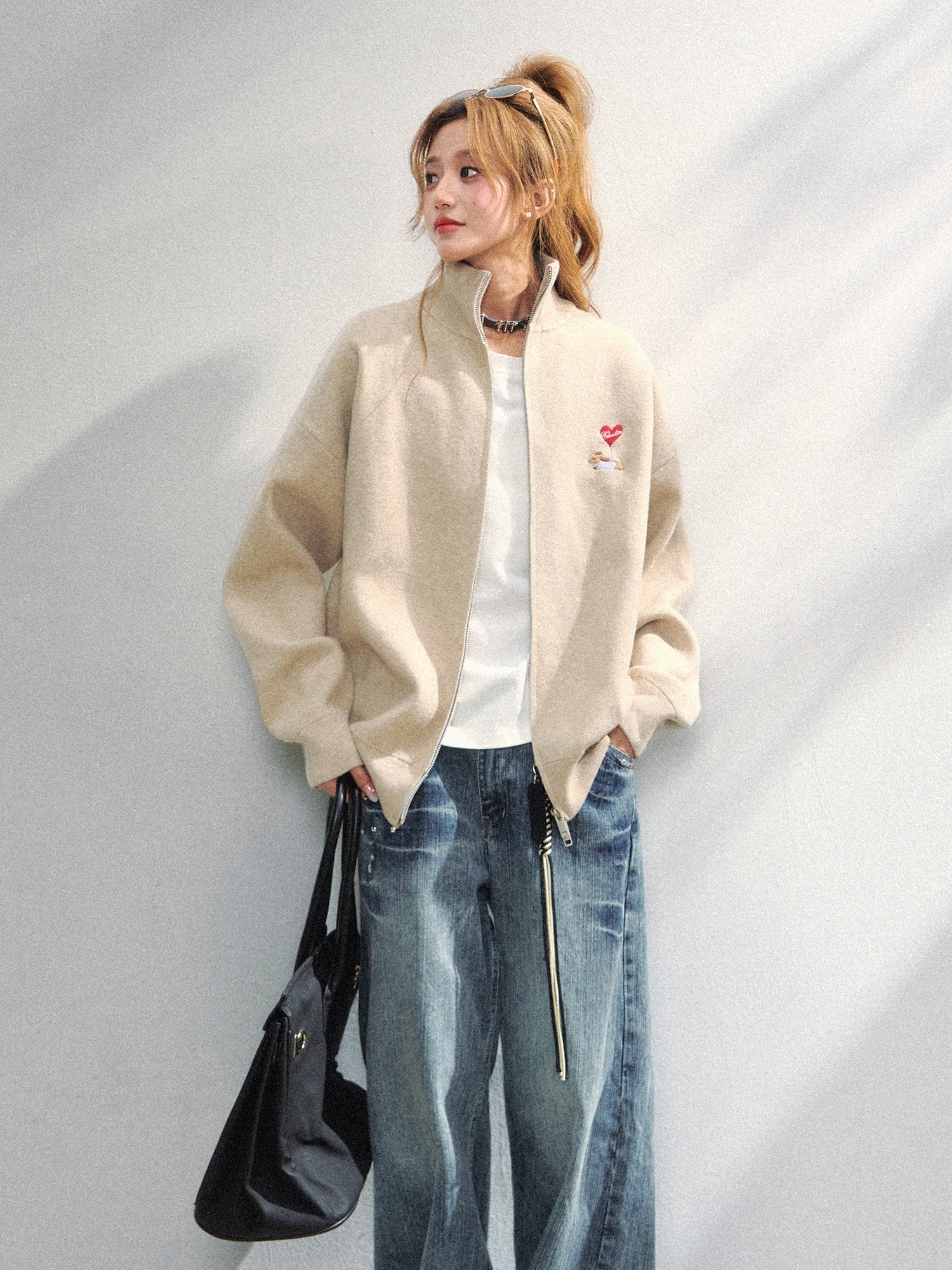 Cute Dachshund Embroidered Knit Cardigan Sweater