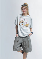 Cute Embroidered Patch T Shirt