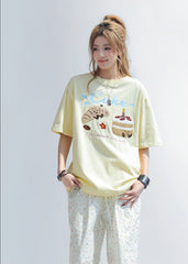 Cute Embroidered Patch T Shirt