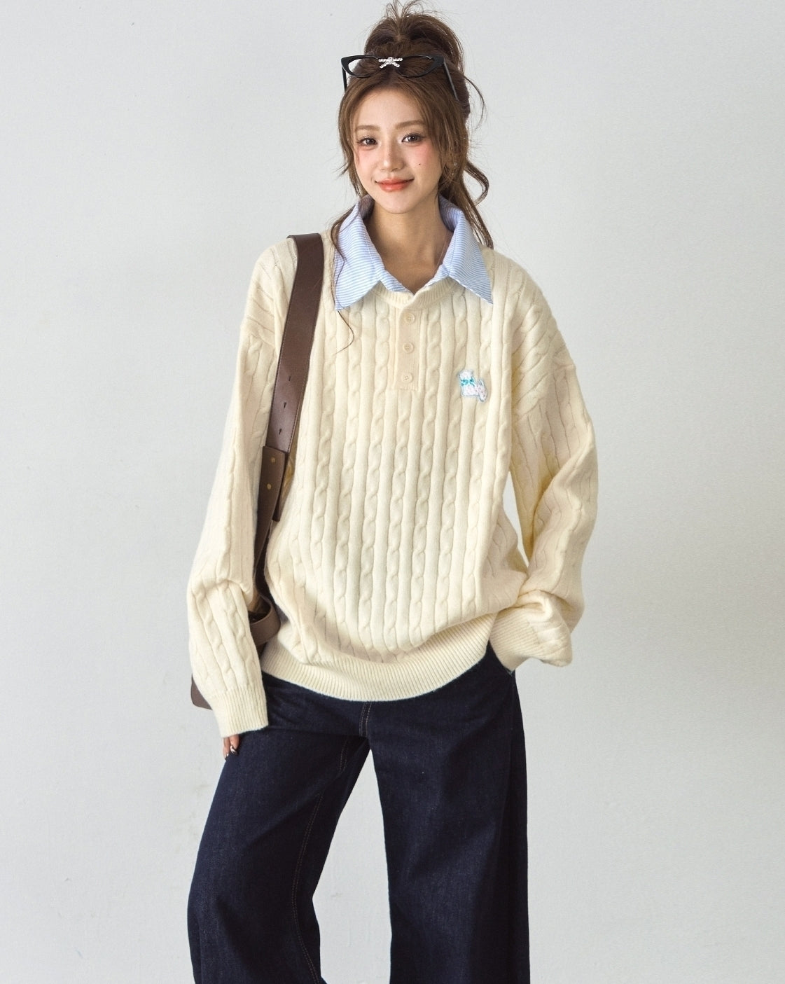 Cute Embroidered Puppy Knit Sweater Layered Style
