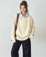 Cute Embroidered Puppy Knit Sweater Layered Style